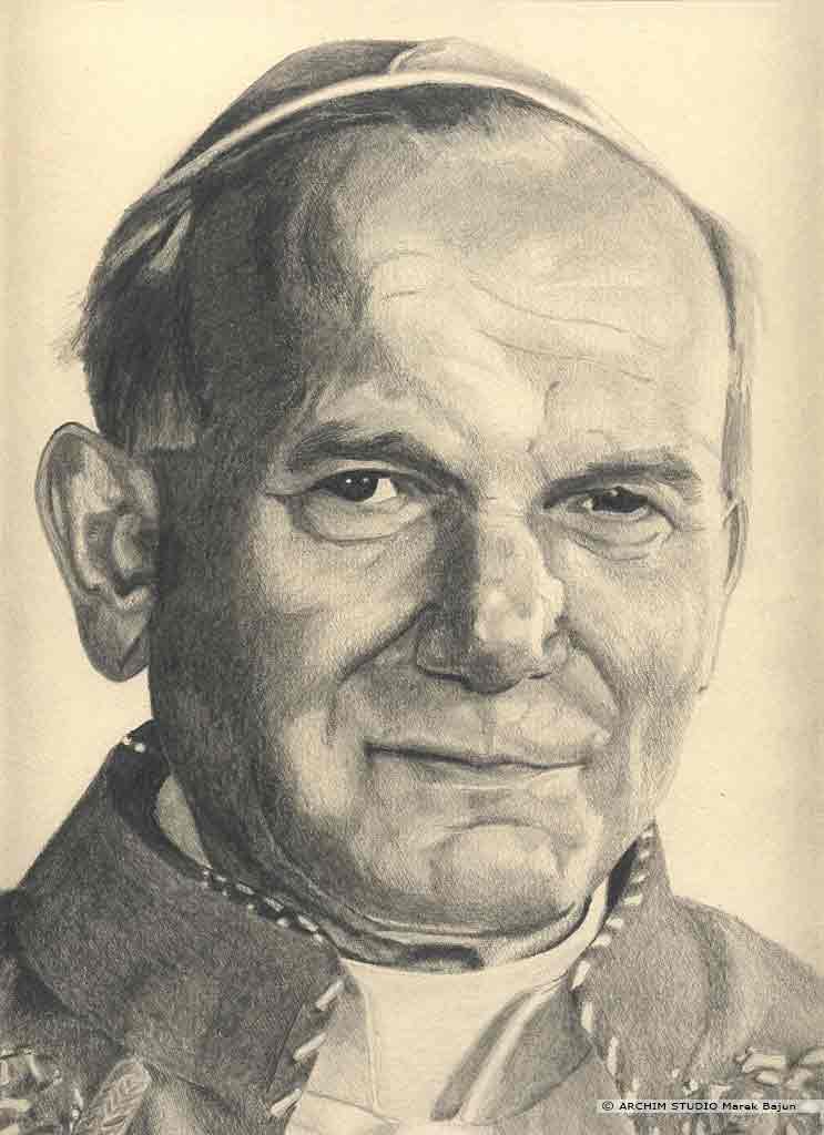 Jan Paweł II portret narysowany ołówkiem