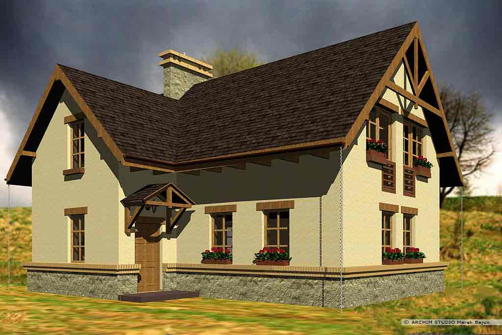 Jednorodzinny dom rustykalny- widok