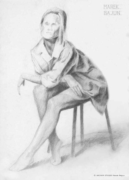Siedząca kobieta- rysunek ołówkiem