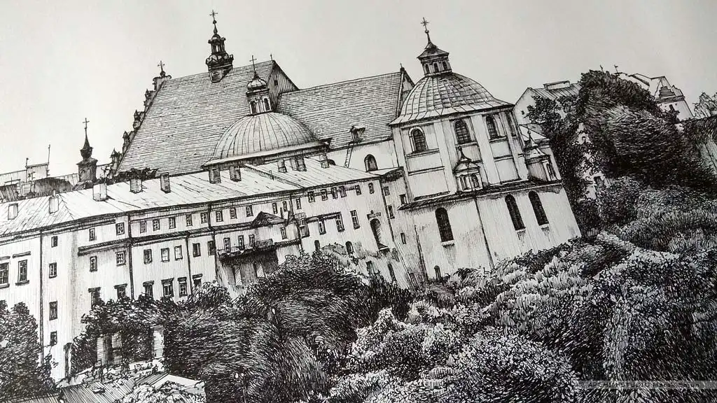 Czarno- biała panorama Lublina- kościół Dominikanów