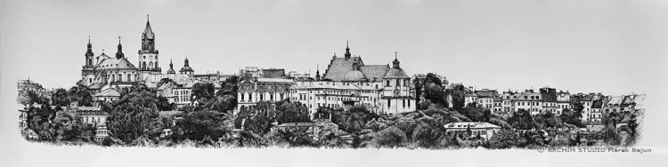 Czarno- biała panorama Lublina