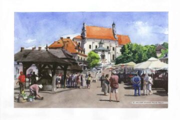 Akwarela Rynek z Farą w Kazimierzu Dolnym